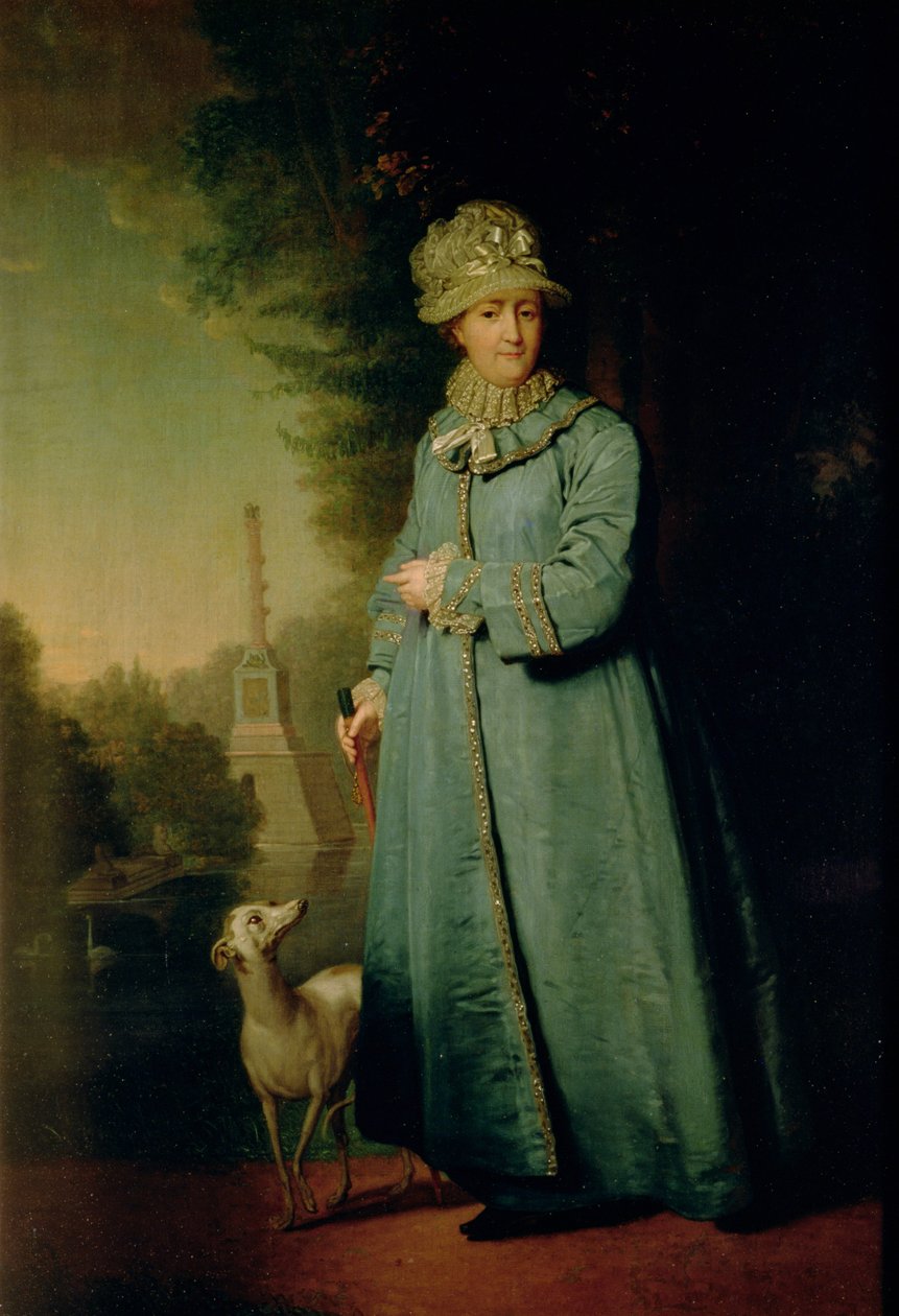 Wandelen in het park van Tsarskoye Selo (met de Schaakstukkenkolom op de achtergrond) 1794 door Vladimir Lukich Borovikovsky