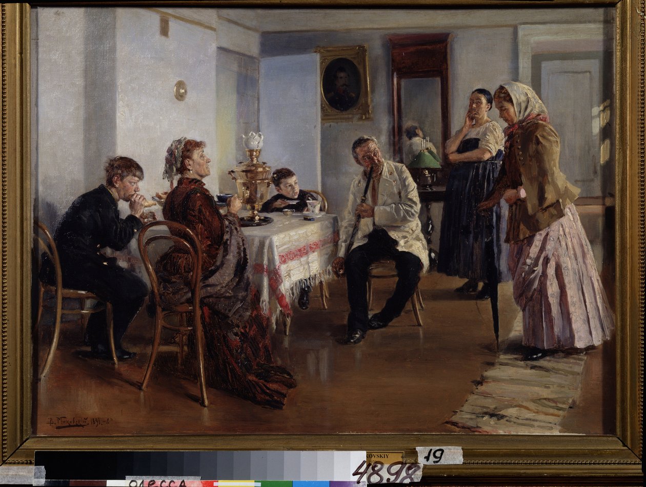 Het inhuren van een dienstmeid door Vladimir Egorovic Makovsky