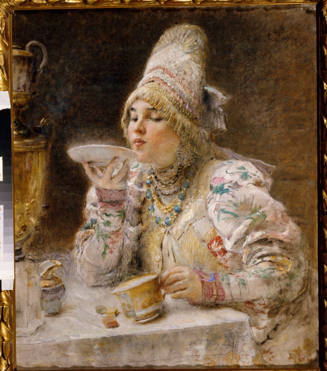Theetijd door Vladimir Egorovic Makovsky