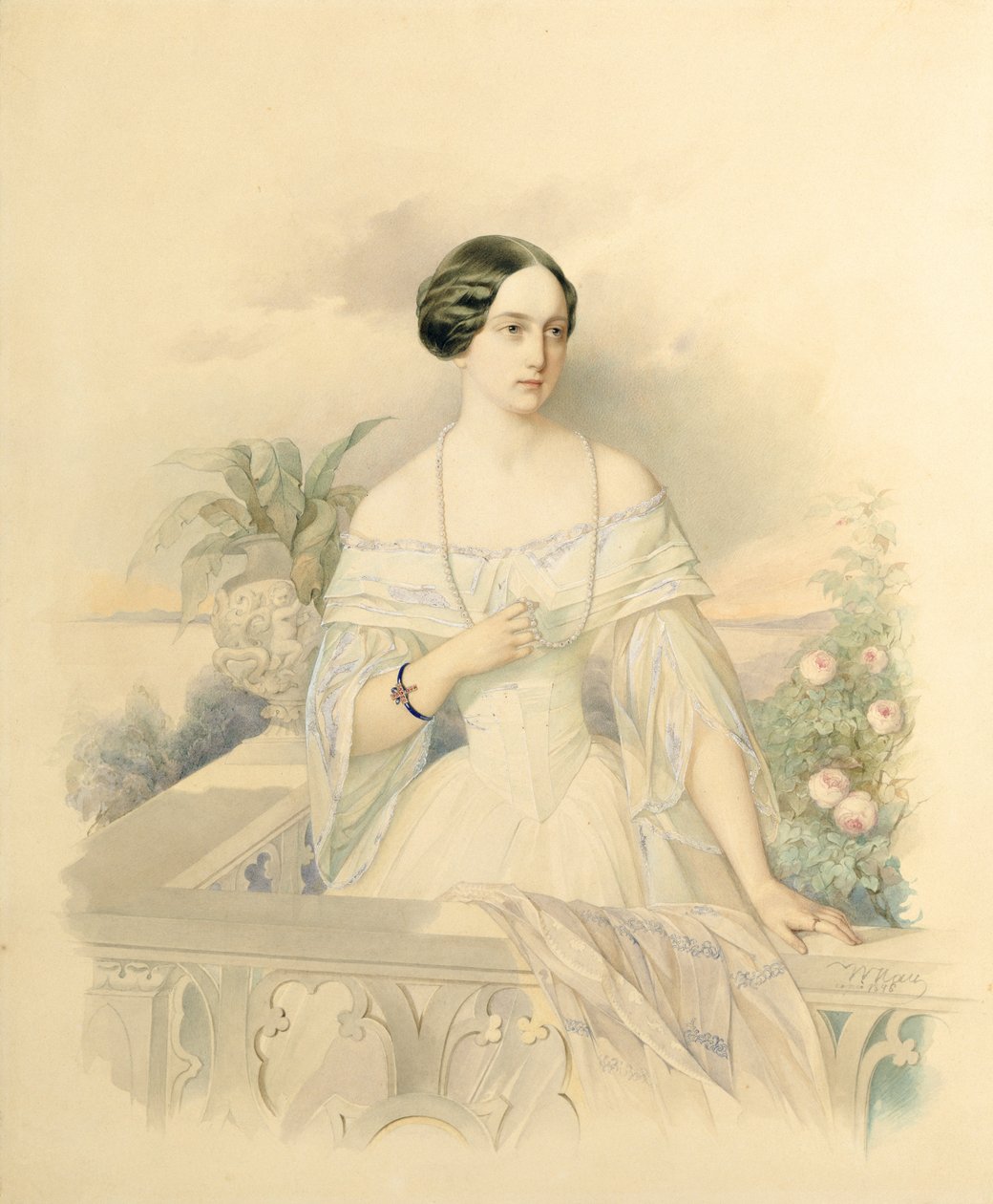 Portret van Groothertogin Olga Nikolaevna, 1846 door Vladimir Ivanovich Hau