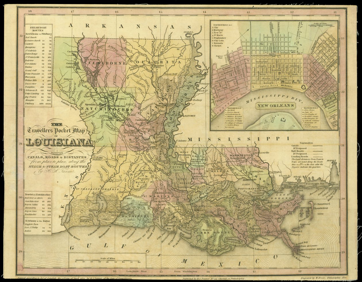 De Reizigers Zakkaart van Louisiana, gepubliceerd in 1830 door W. Brose
