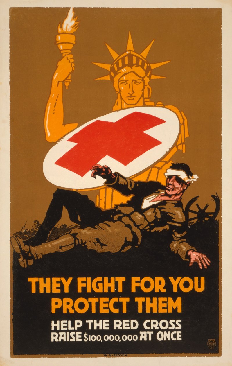 Fondsenwervingsposter voor het Rode Kruis, uitgegeven 1917 door W. G. Sesser