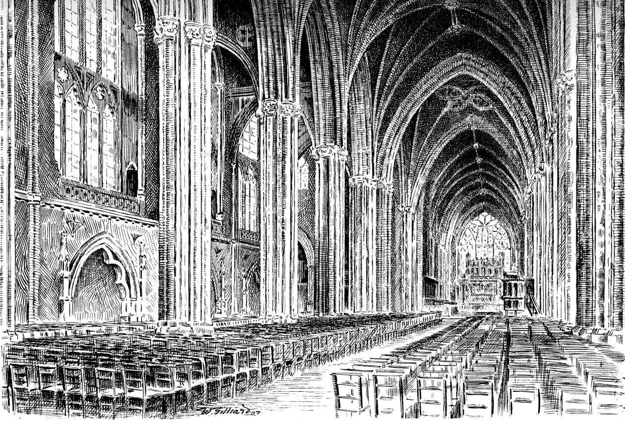 Interieur van de kathedraal van Bristol door W. Gilliard