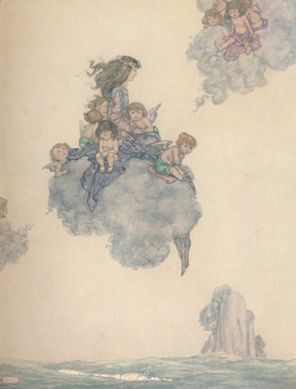 Met de rest van haar kinderen van de lucht, zweefde hoog boven de roze wolk door William Heath Robinson
