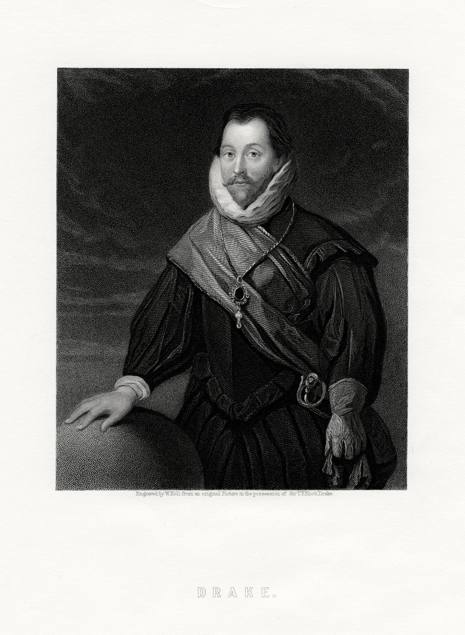 Sir Francis Drake, Engelse kaper, navigator, maritieme pionier, politicus, 19e eeuw door W. Holl
