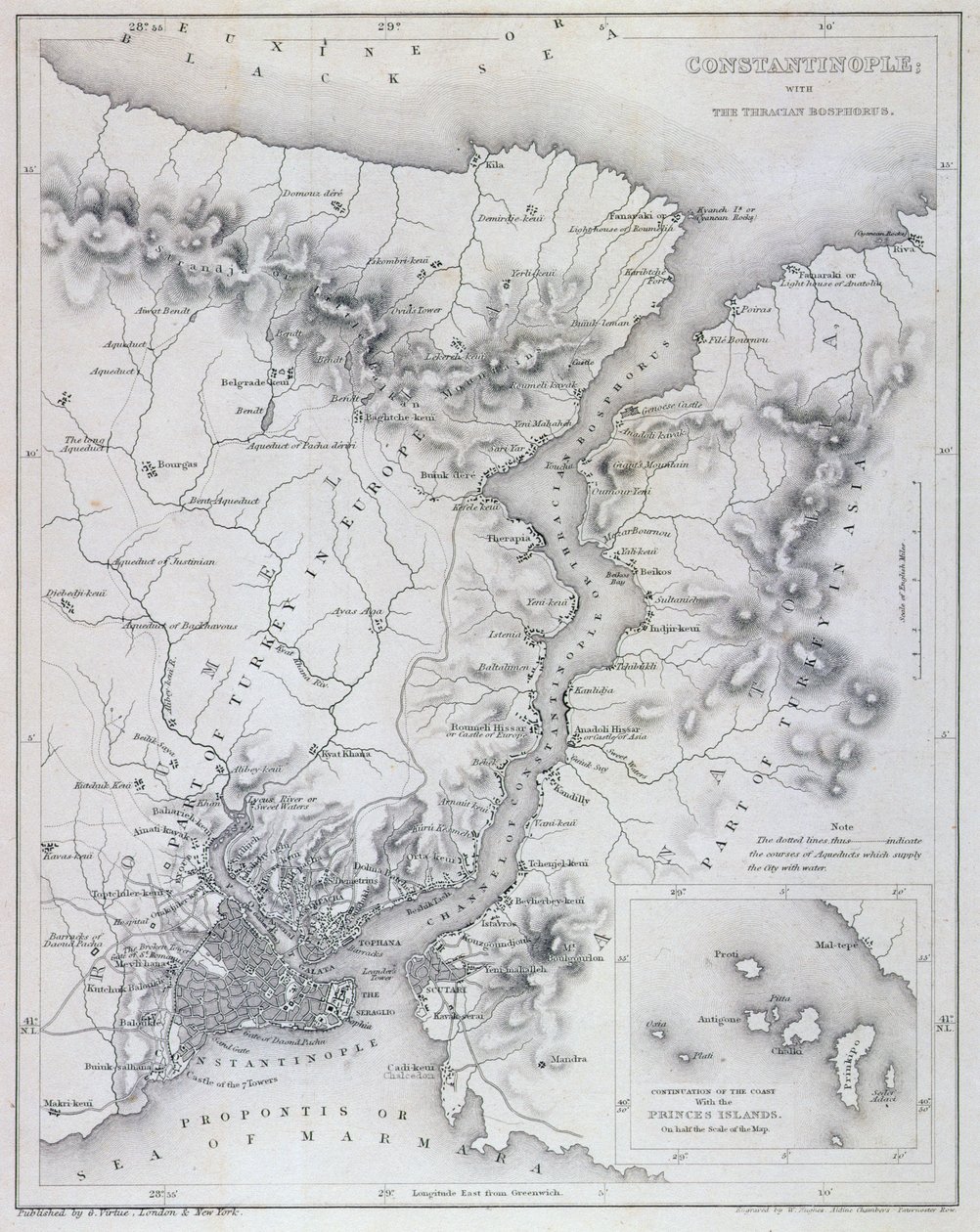 Constantinopel en de Bosporus, ca. 1850 door W Hughes