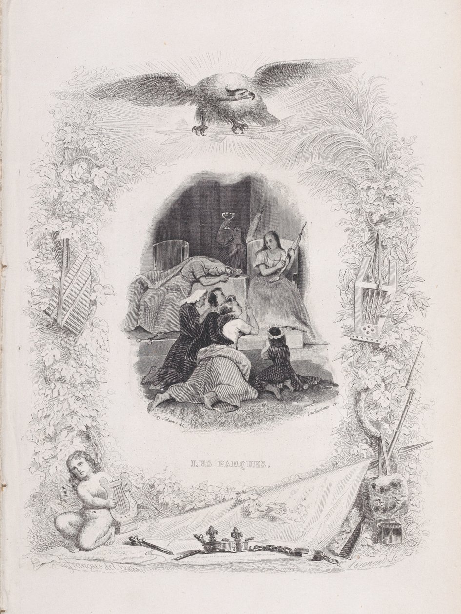 De Schikgodinnen, uit De Liederen van Béranger, 1829. Makers: W. J. J. Déshauvents, Melchior Péronard door W. J. J. Déshauvents, Melchior Péronard