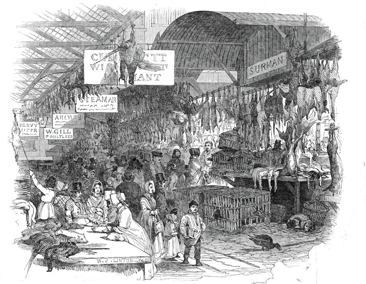 Leadenhall Markt, op Kerstavond, 1845 door W. J. Linton