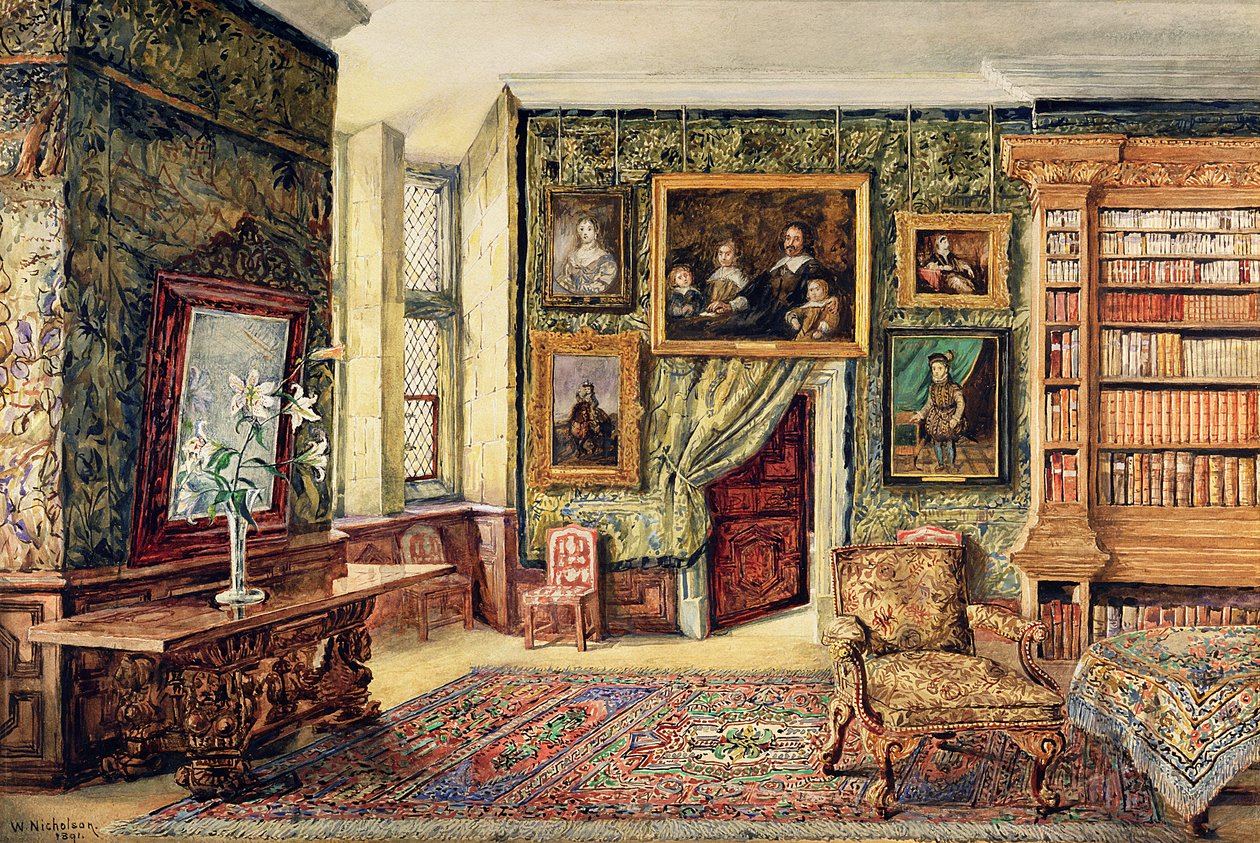 De Bibliotheek in Hardwick Hall, Derbyshire, 1891 door W. Nicholson