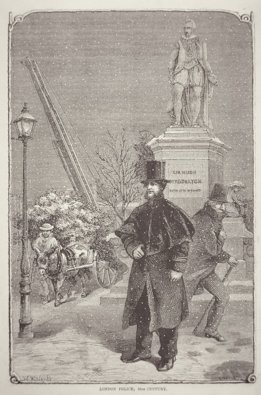 Londense politieagent uit de jaren 1850 (gravure) door W. R. (after) Woods