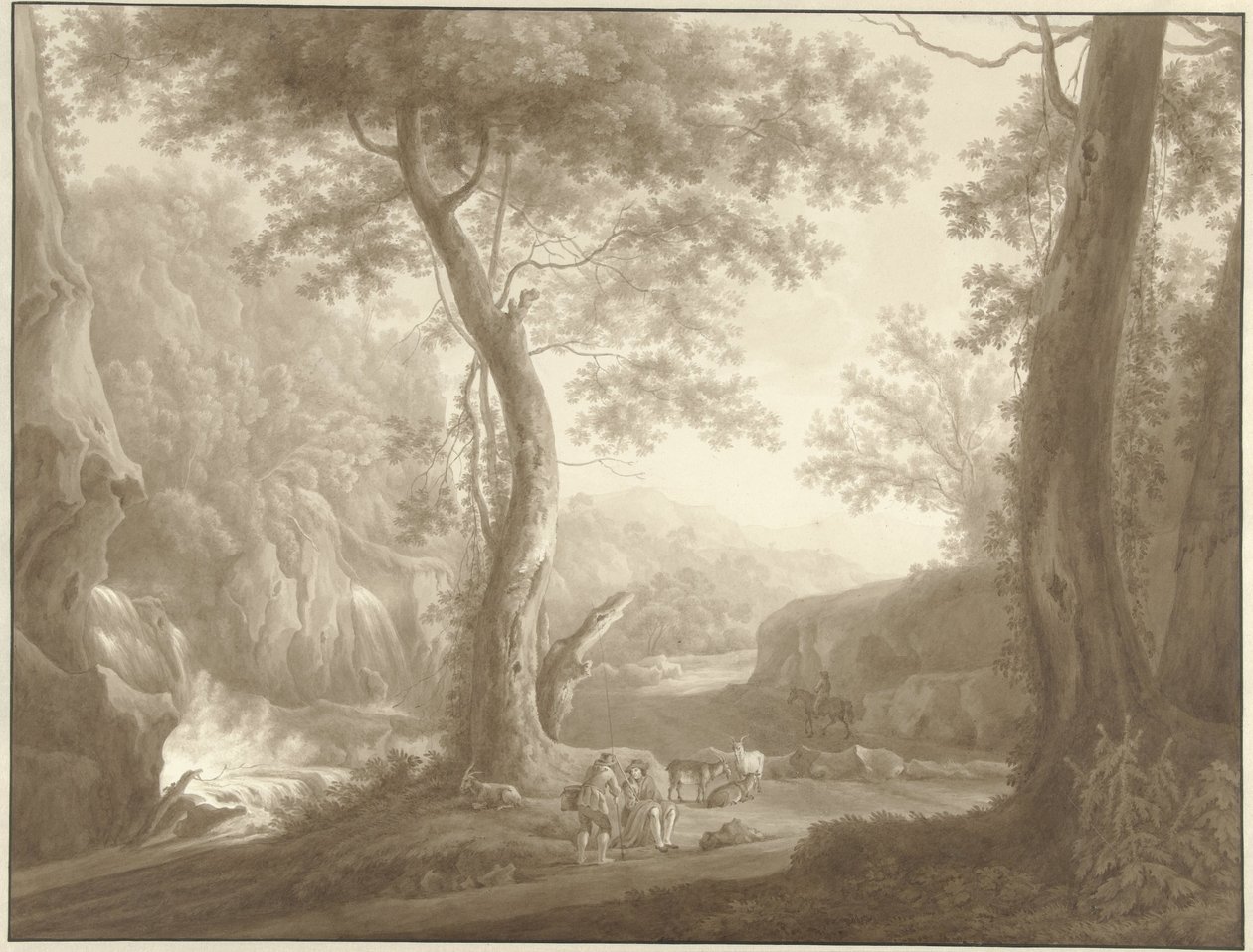 Berglandschap met geitenhoeder en reiziger door W. Regnu (possibly)