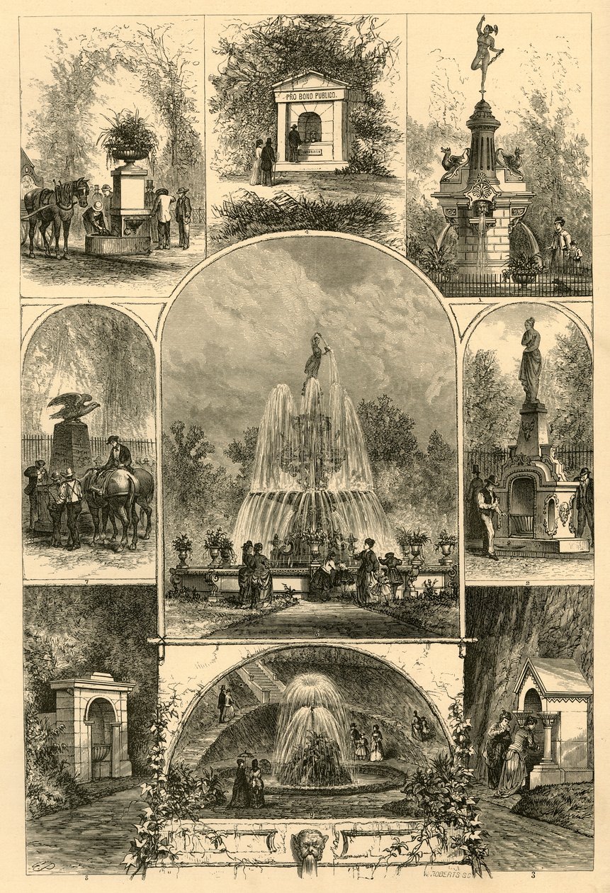 Fonteinen in Philadelphia, 1874 door W. Roberts