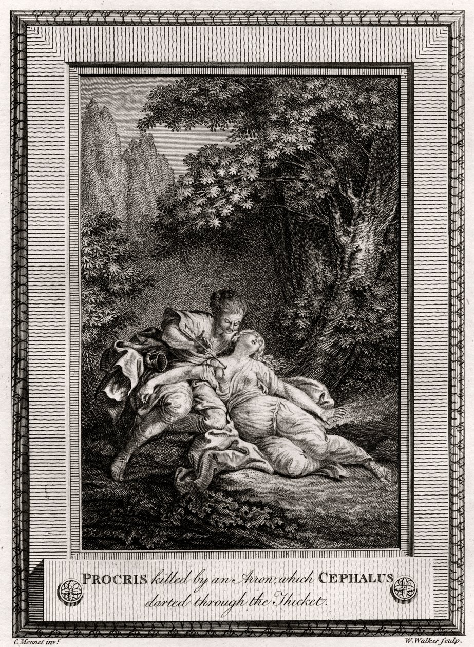 Procris gedood door een pijl die Cephalus door het struikgewas schoot door W. Walker