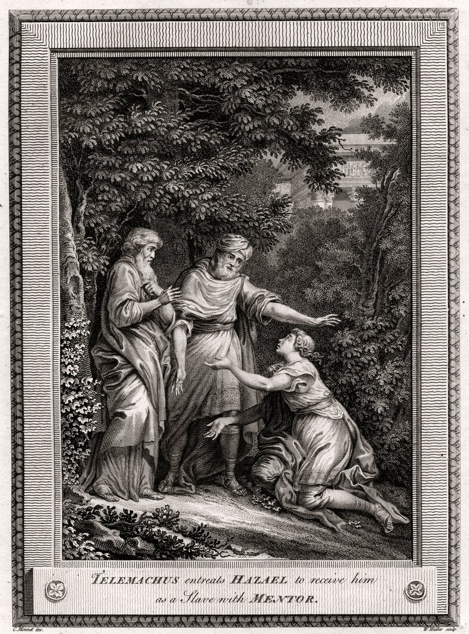 Telemachus smeekt Hazael om hem als slaaf te ontvangen met Mentor door W. Walker