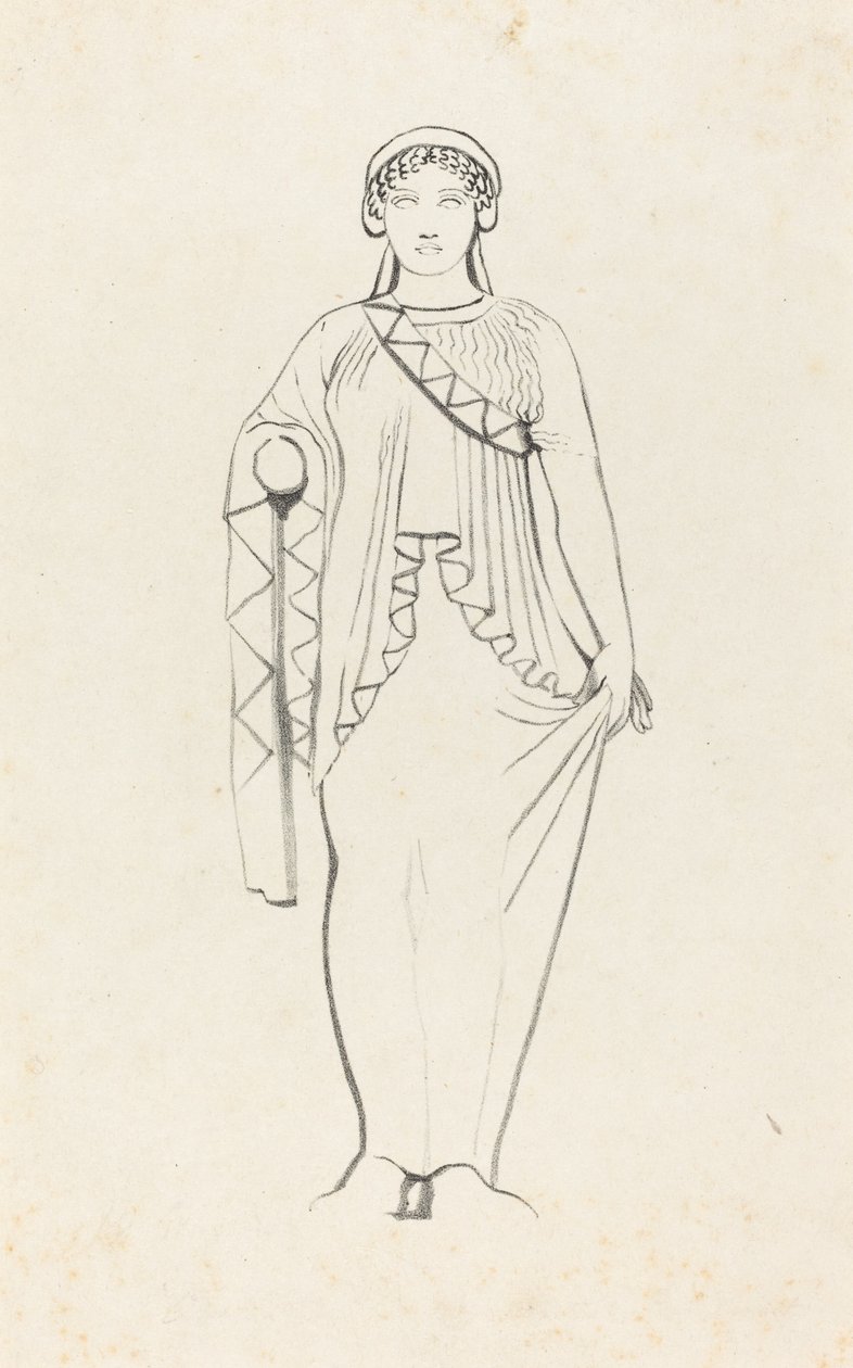 Beeld op het fronton boven de westelijke gevel van een tempel in Egina door W. Walton after John Flaxman