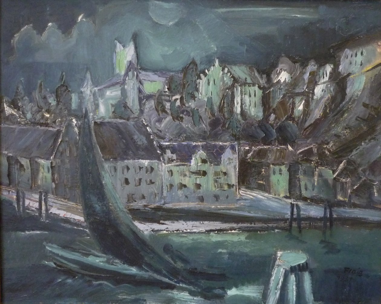 Maanlicht in Meersburg door Waldemar Flaig