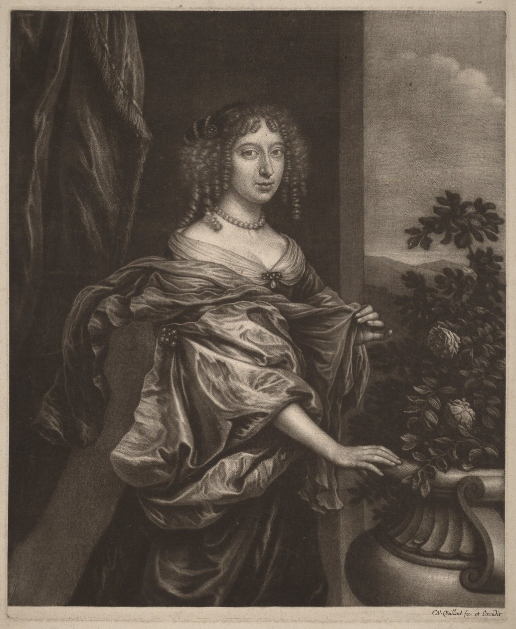 Portret van een dame naast een rozenstruik door Wallerant Vaillant