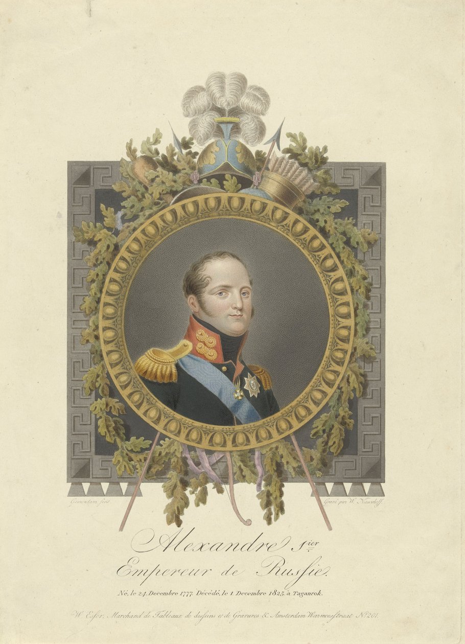 Portret van Tsaar Alexander I van Rusland door Walraad Nieuwhoff