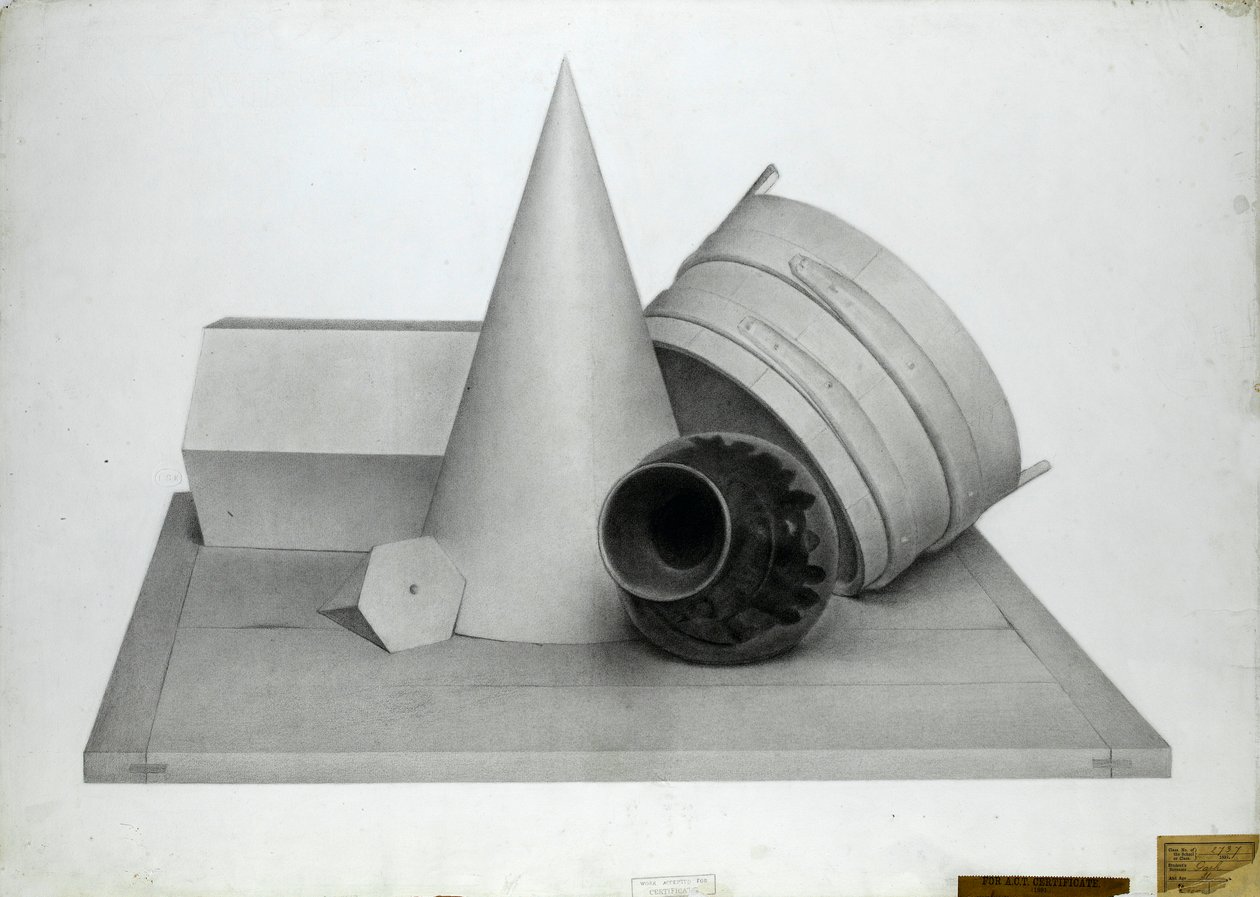 Stilleven met geometrische modellen en een vaas door Walter Bonner Gash