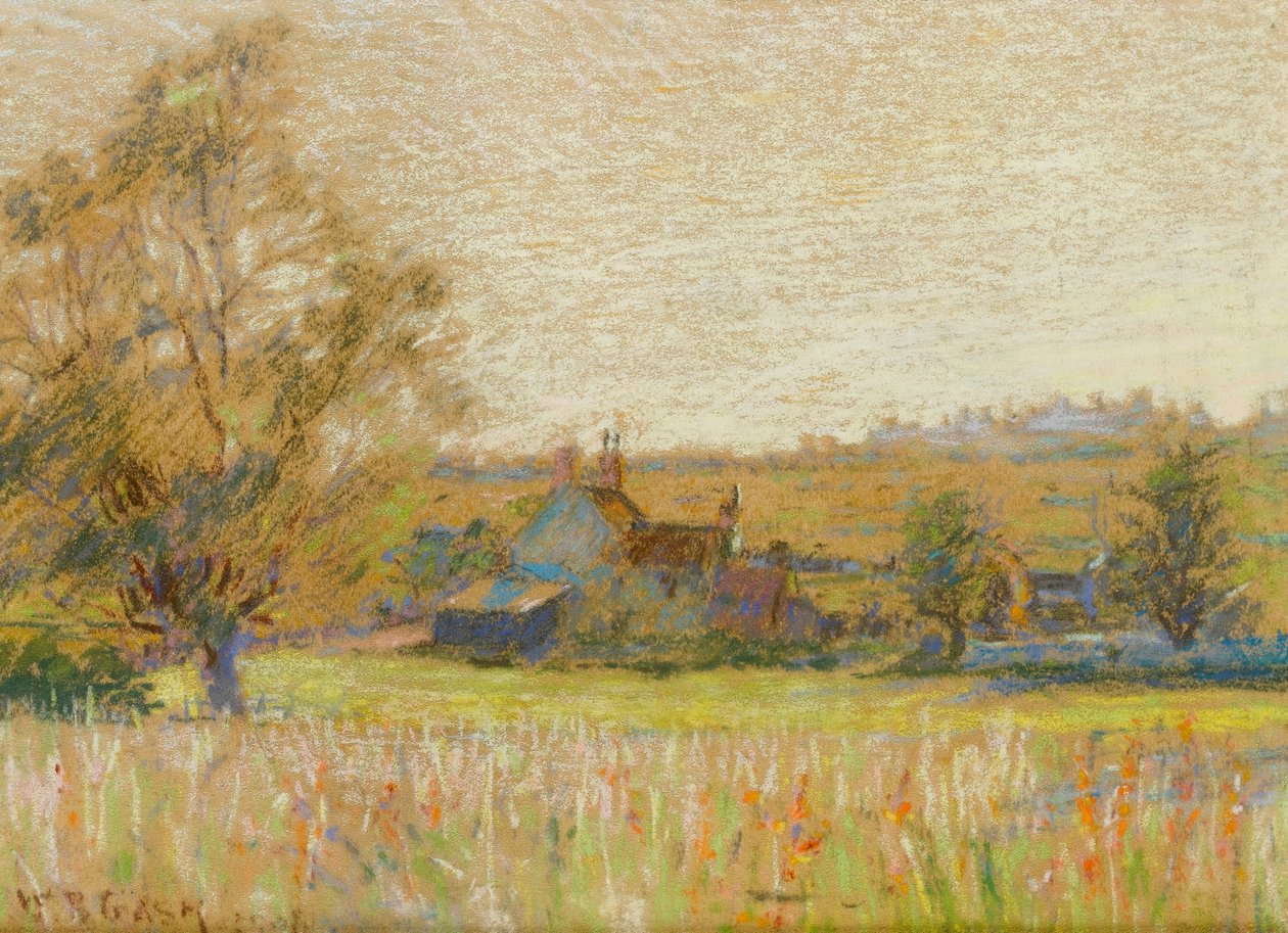 Zomerlandschap met een boerderij op de achtergrond door Walter Bonner Gash