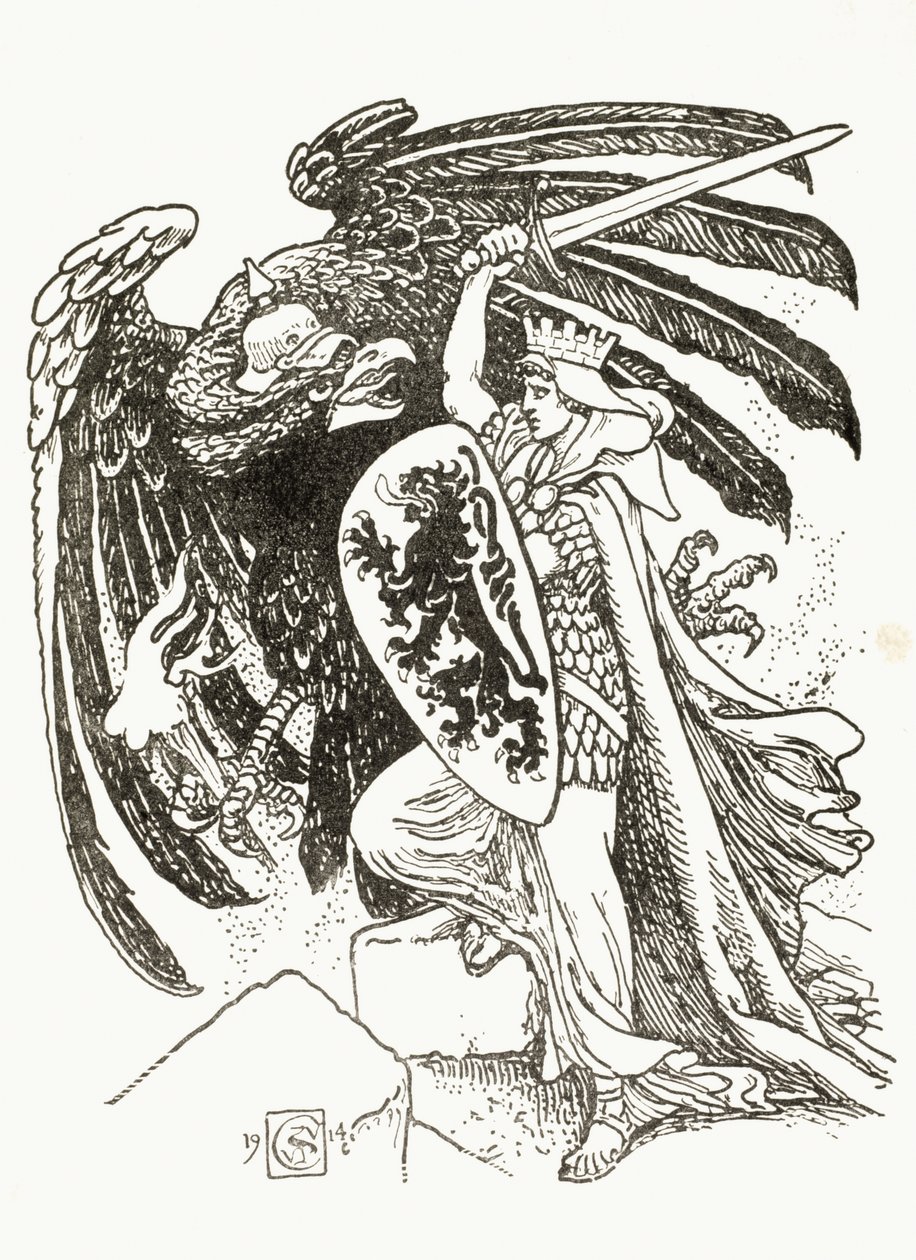 Een Belgische krijger vecht met een Duitse adelaar, 1915 door Walter Crane