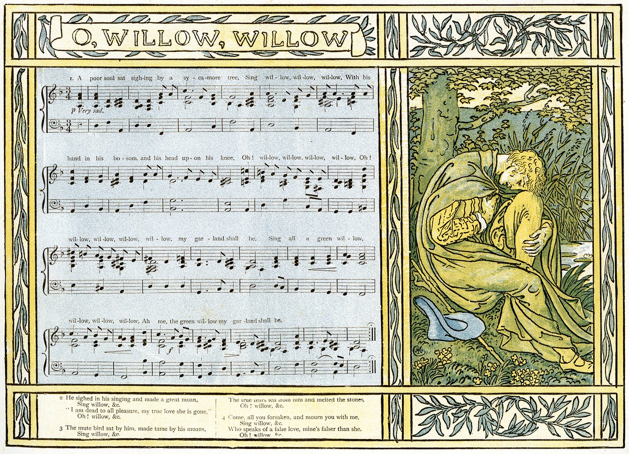 O Willow, Willow, traditionele Engelse volkslied, illustratie uit 