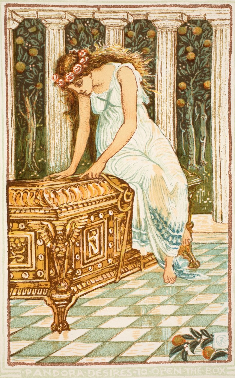 Pandora wil de doos openen, illustratie uit 
