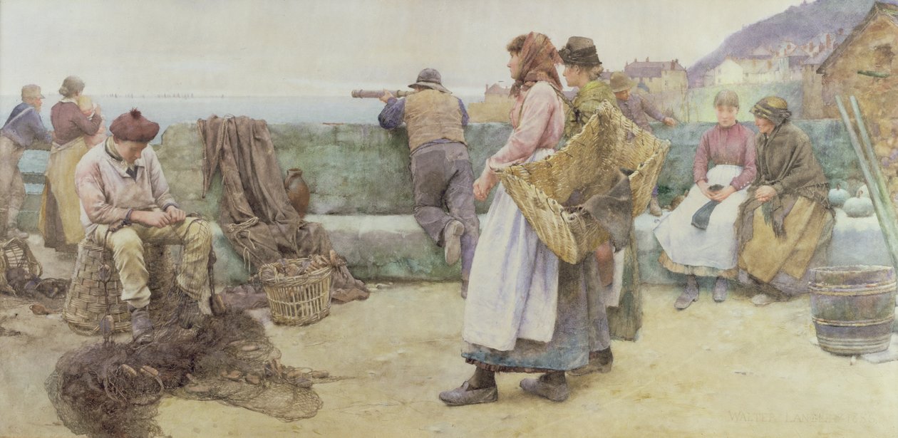 In een Cornish Vissersdorp: Vertrek van de Vloot naar het Noorden, 1886 door Walter Langley