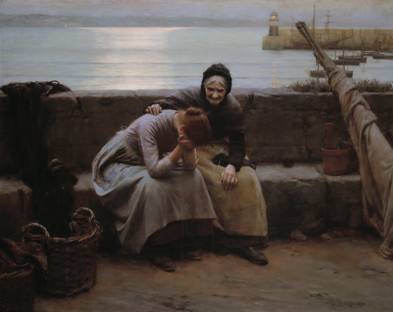 Nooit droeg de ochtend naar de avond zonder dat een hart brak door Walter Langley