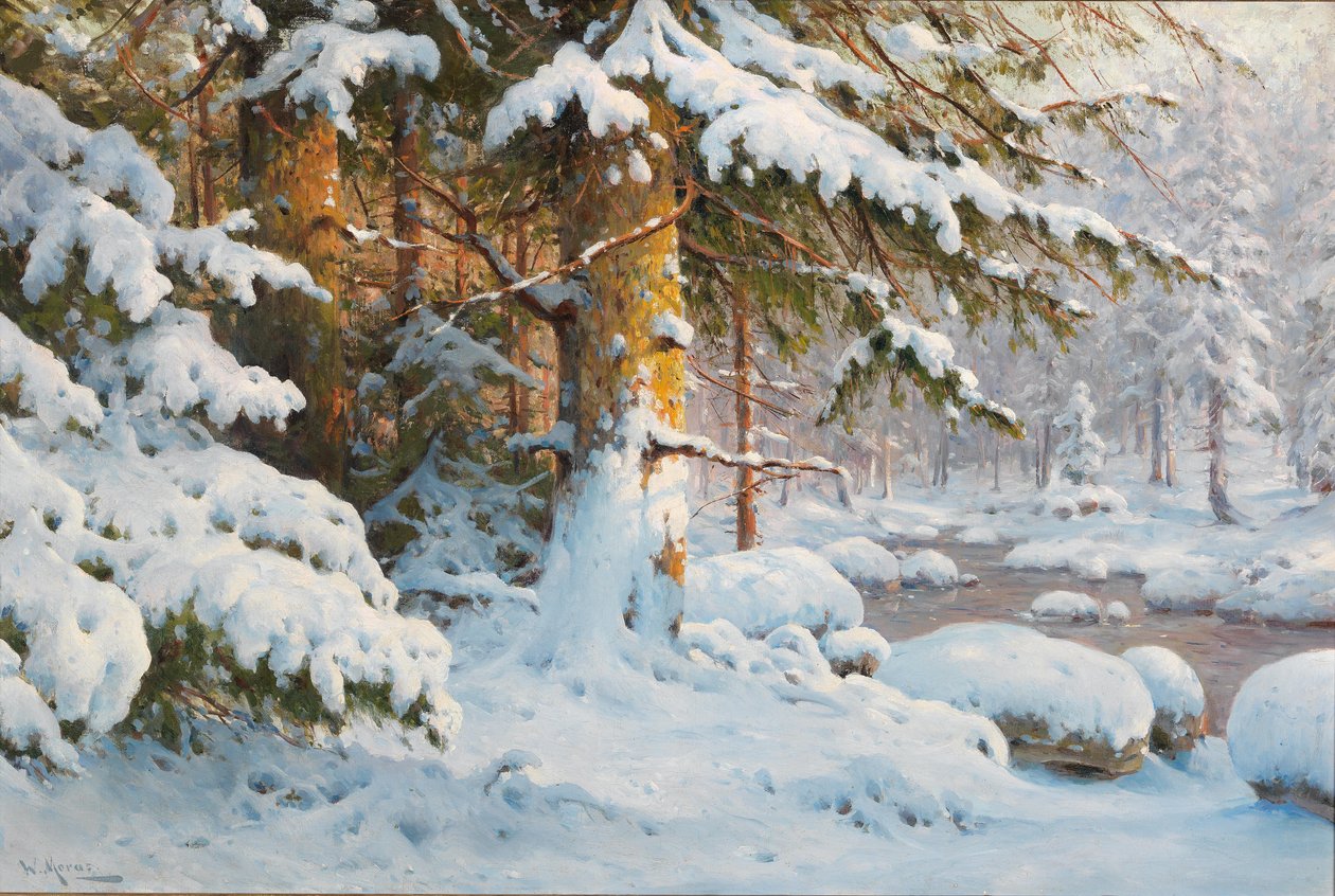 Winter in het bos door Walter Moras