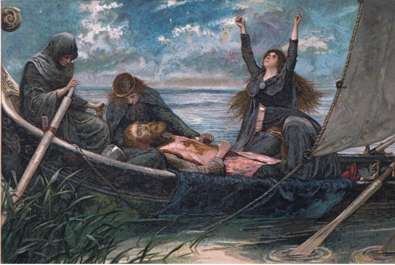 Het heengaan van Arthur, illustratie uit Tennyson Pictures uitgegeven door E P Dutton & Co, ca. 1900 door Walter Paget