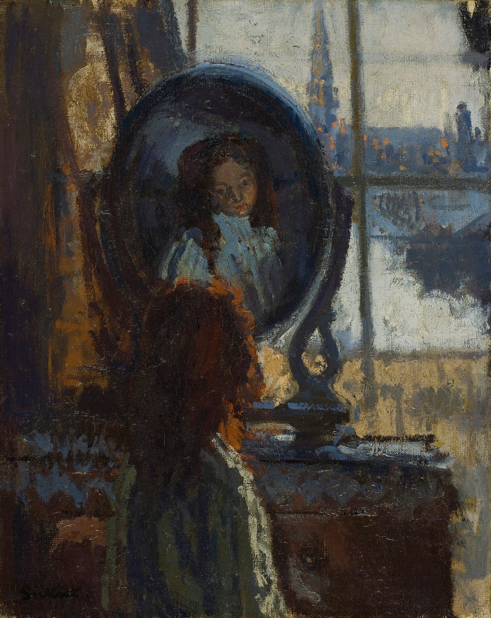 Meisje bij een spiegel, kleine Rachel, 1907 door Walter Richard Sickert
