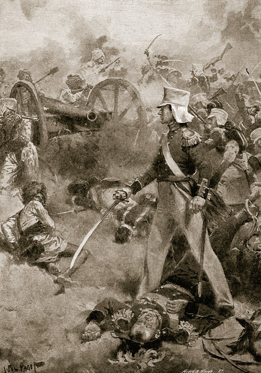 Chillianwala, 13 januari 1849: Het lichaam van Pennycuick bewaakt door zijn zoon door Walter Stanley Paget