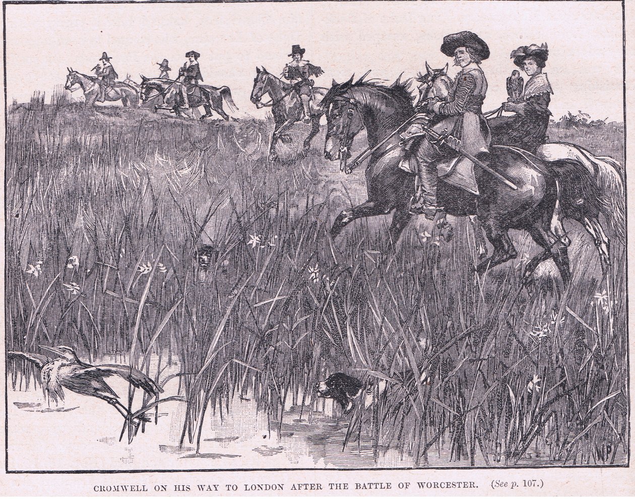 Cromwell op weg naar Londen na de Slag bij Worcester AD 1651 door Walter Stanley Paget