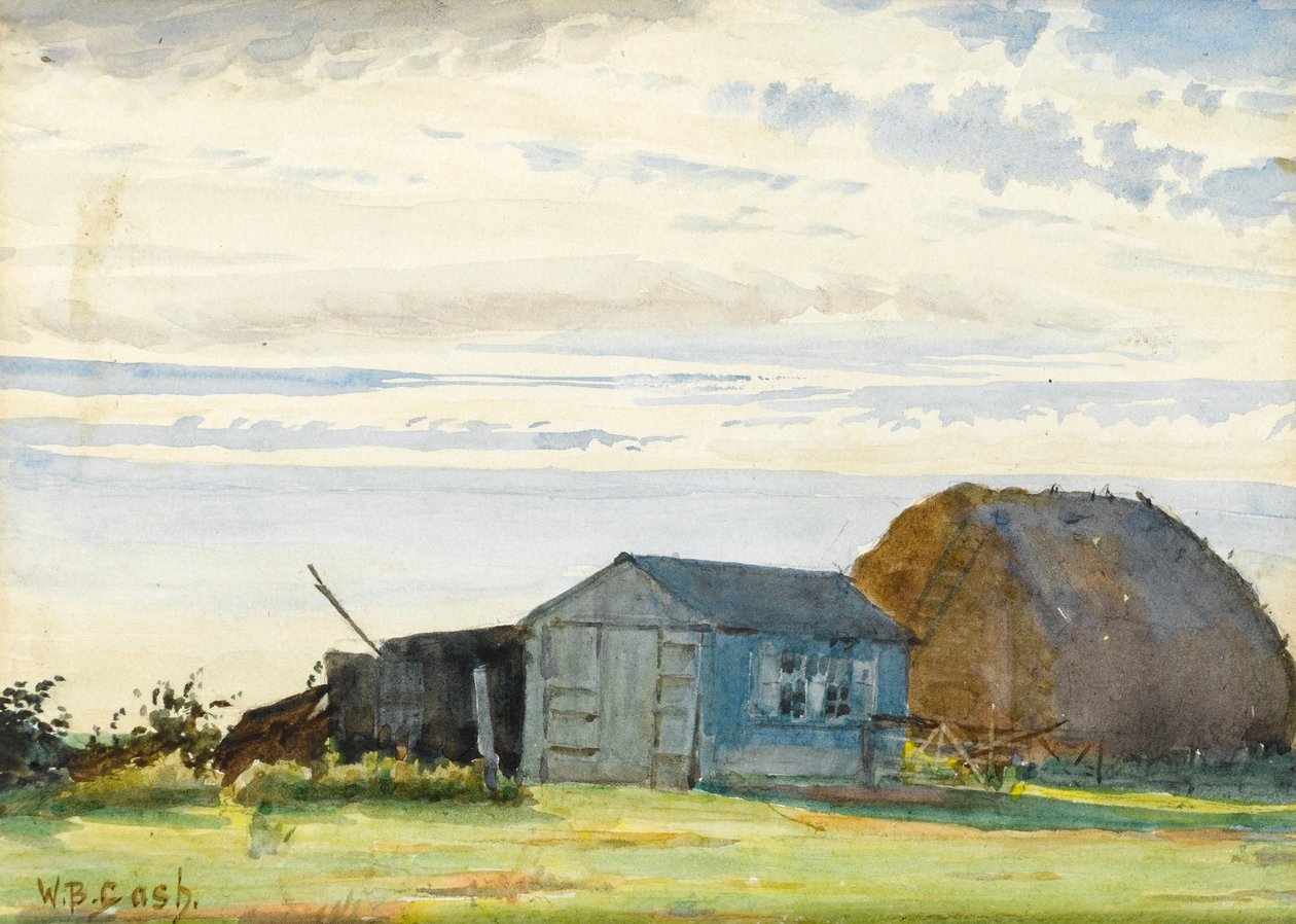 Hooiberg, hutten met veld op de voorgrond door Walter Bonner Gash