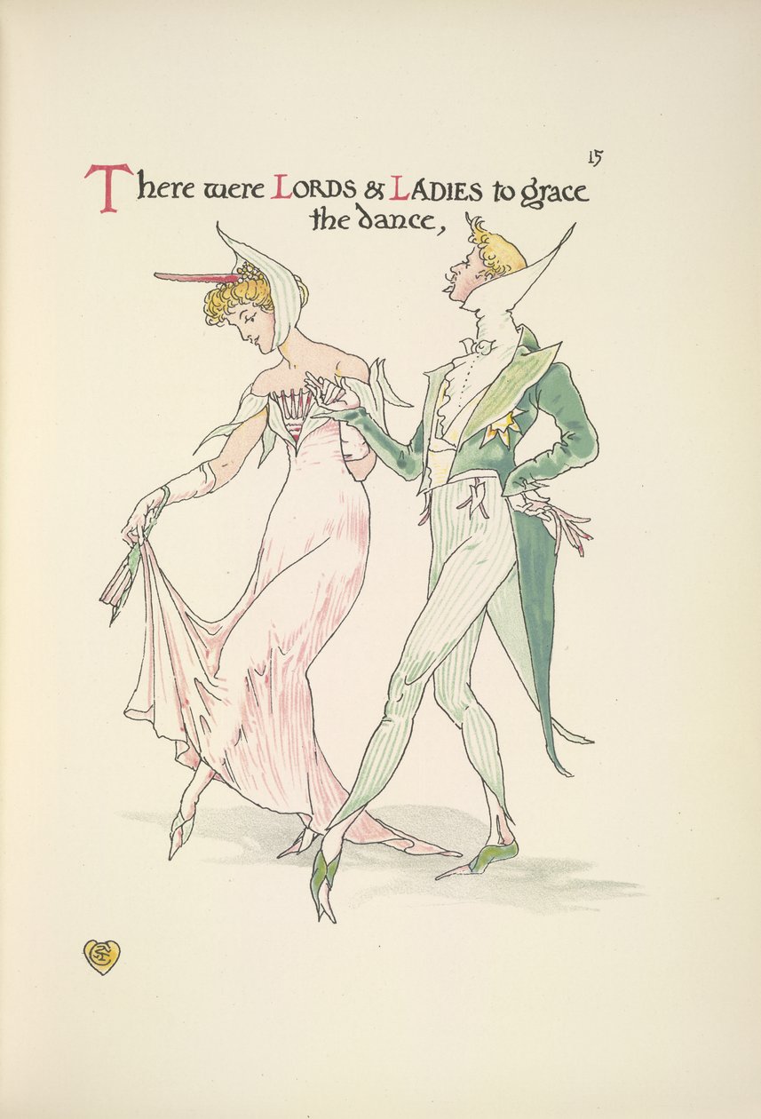 Een jonge man en vrouw die zich voorbereiden om te dansen door Walter Crane