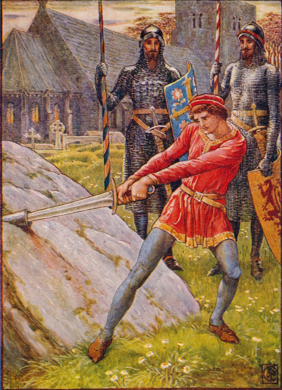 Arthur trekt het zwaard uit de steen door Walter Crane