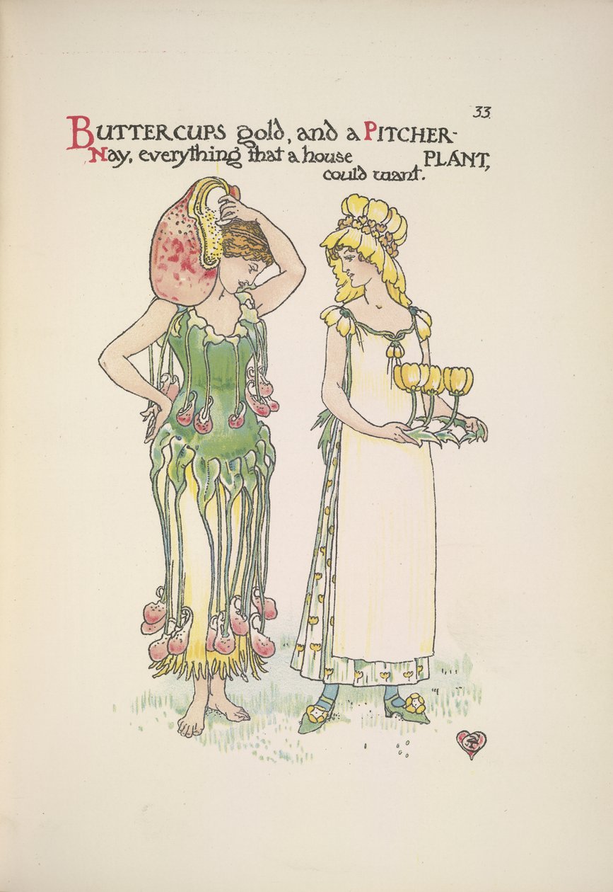 Boterbloemen goud en bekerplant. Twee jonge vrouwen door Walter Crane