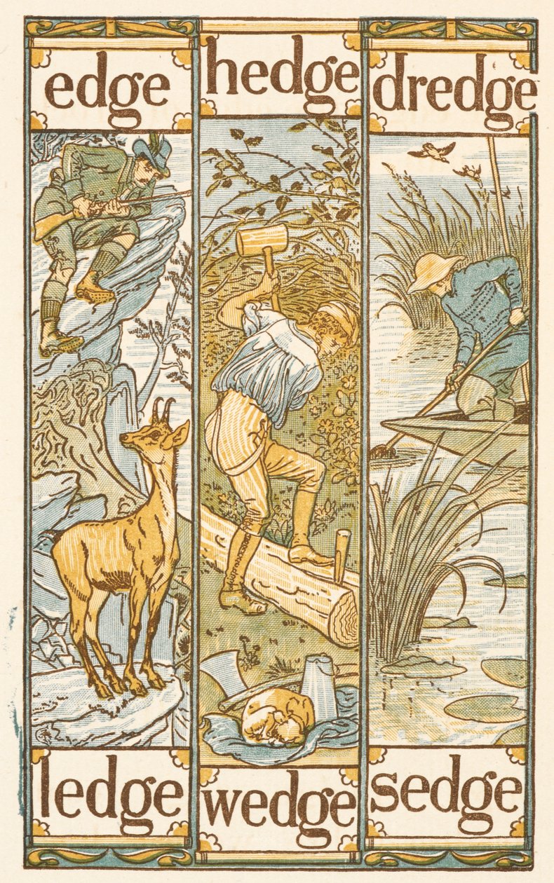 Rijmwoorden eindigend op de letter E. De Gouden primer. door Walter Crane