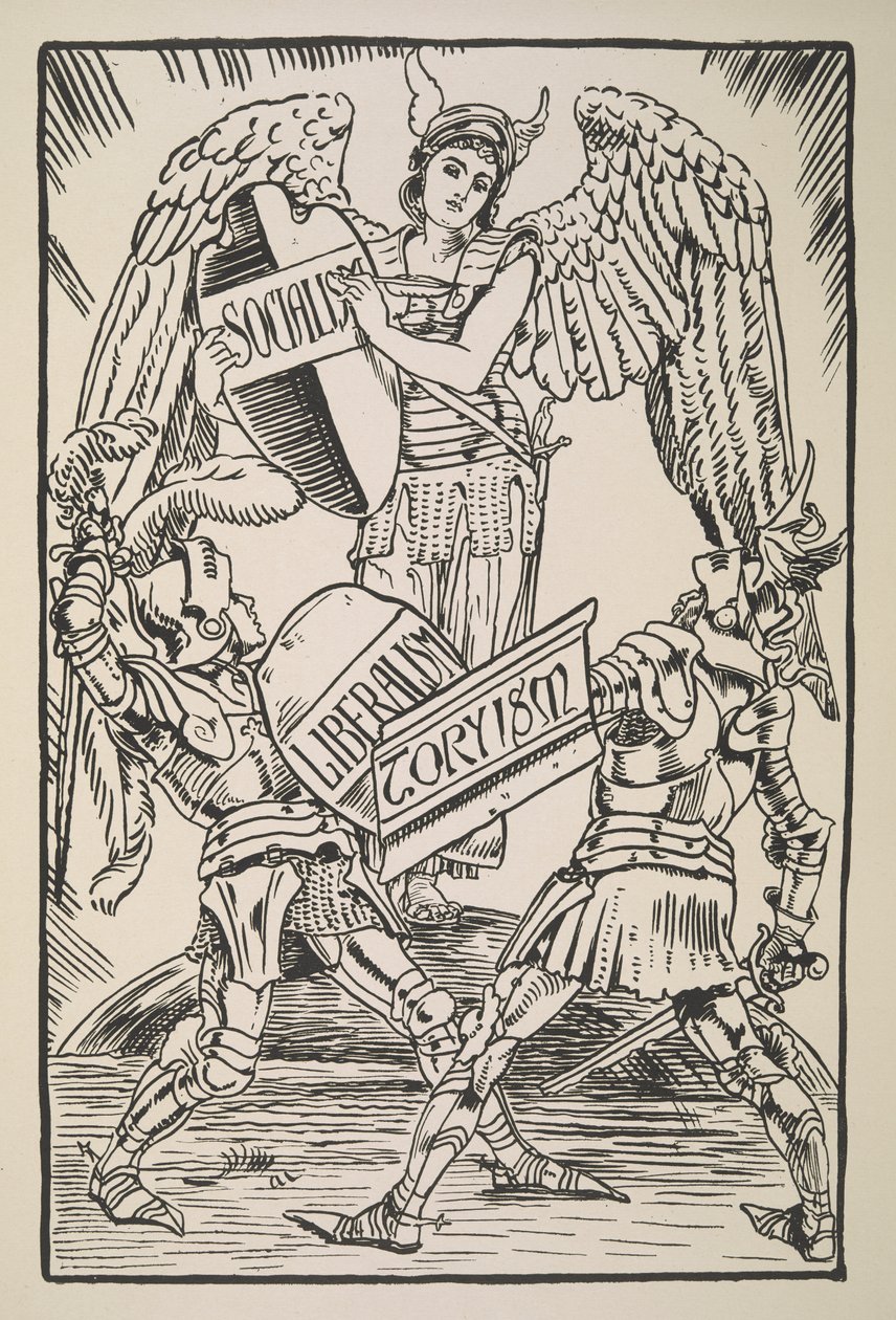 Socialisme, Liberalisme en Toryisme, uit Cartoons for the Cause door Walter Crane
