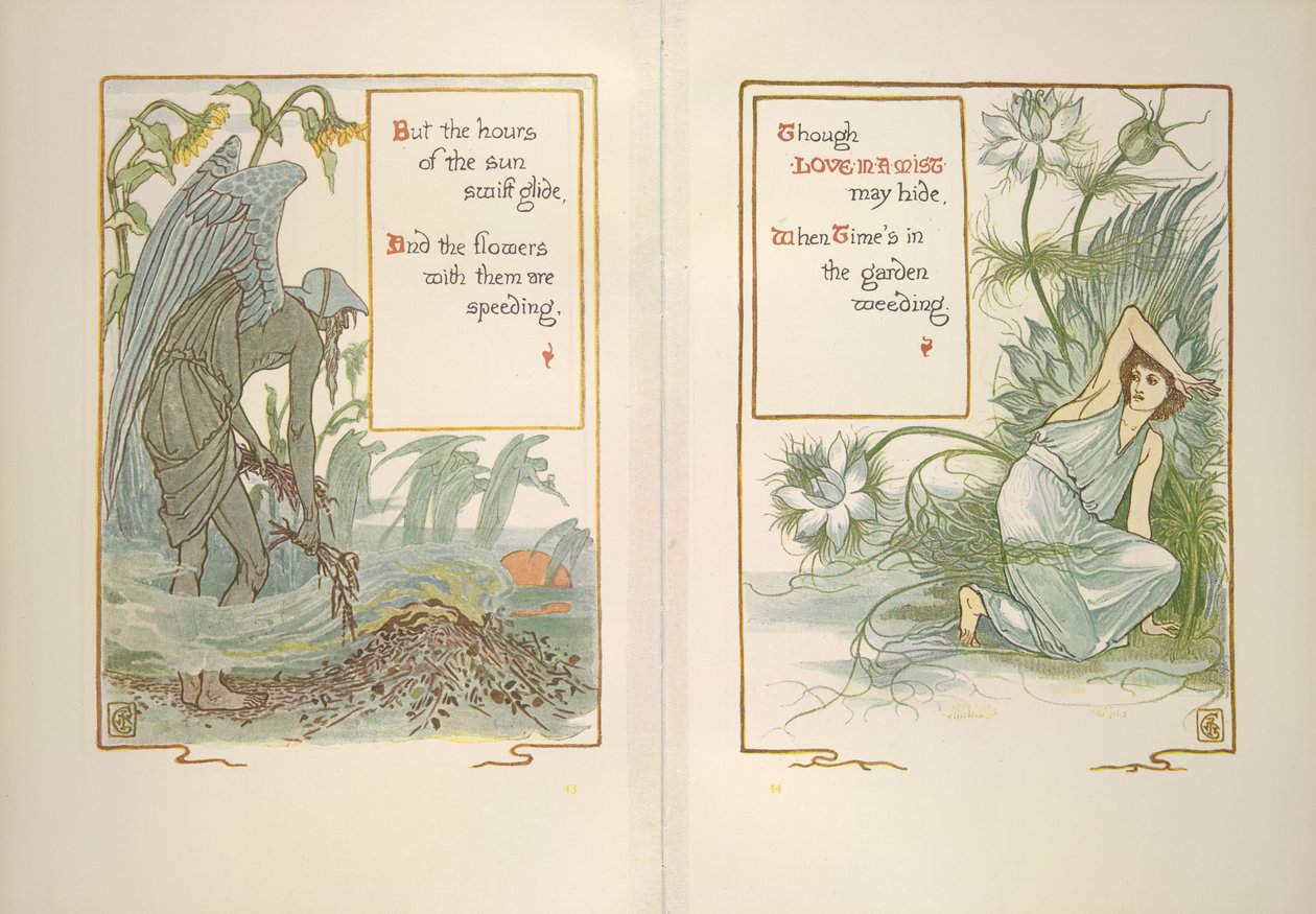 Zonsondergang en liefde in een mist door Walter Crane