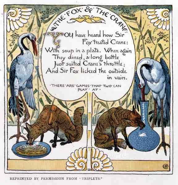 De vos en de kraanvogel, uit Triplets door Walter Crane