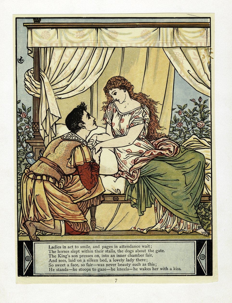De prins wekt Schoonheid, uit Het Blauwbaard Prentenboek, uitgegeven 1879 door Walter Crane