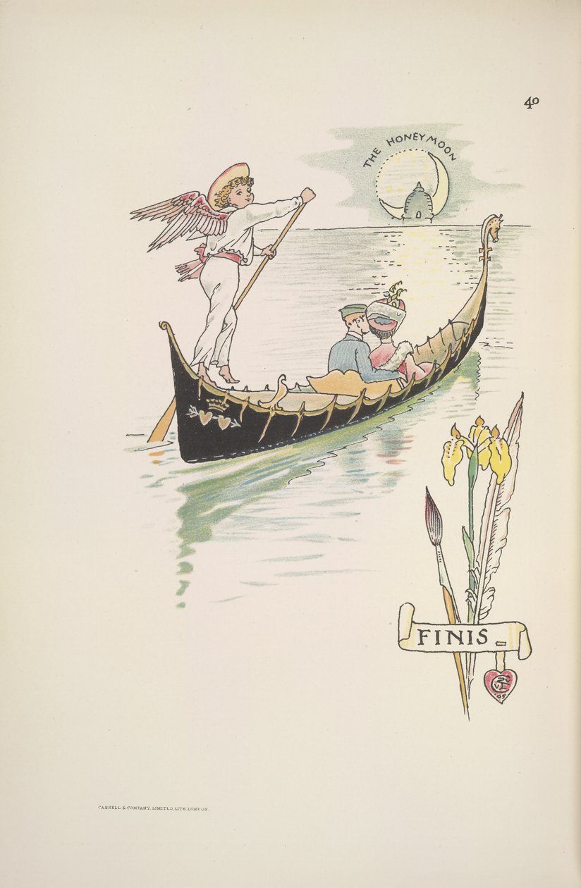 De huwelijksreis. Het stel in een gondel door Walter Crane