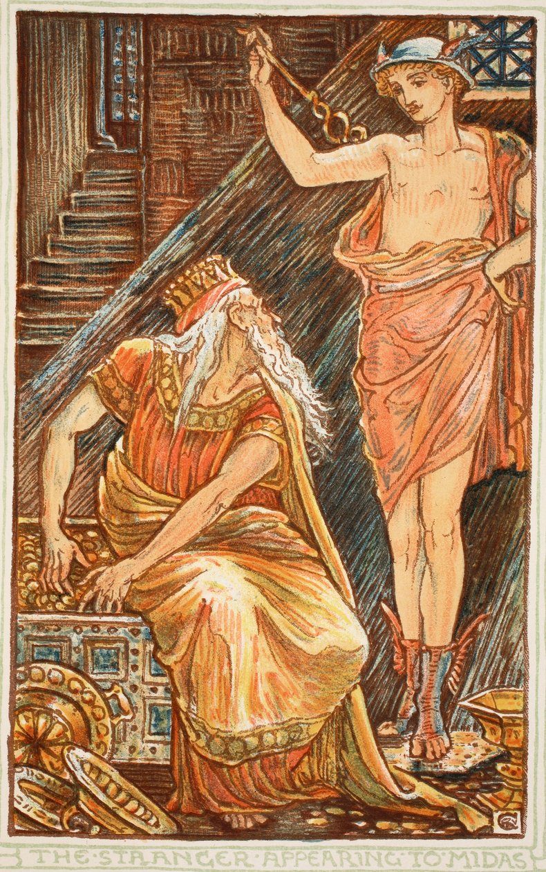 De vreemdeling die aan Midas verschijnt, illustratie uit 