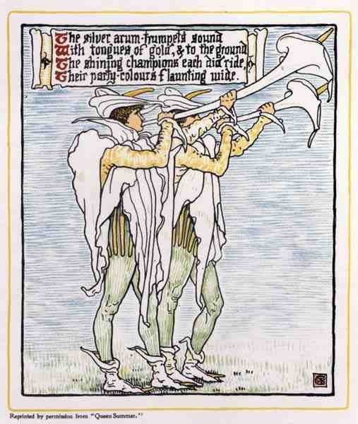 Trompetters met Lelies, uit Queen Summer door Walter Crane