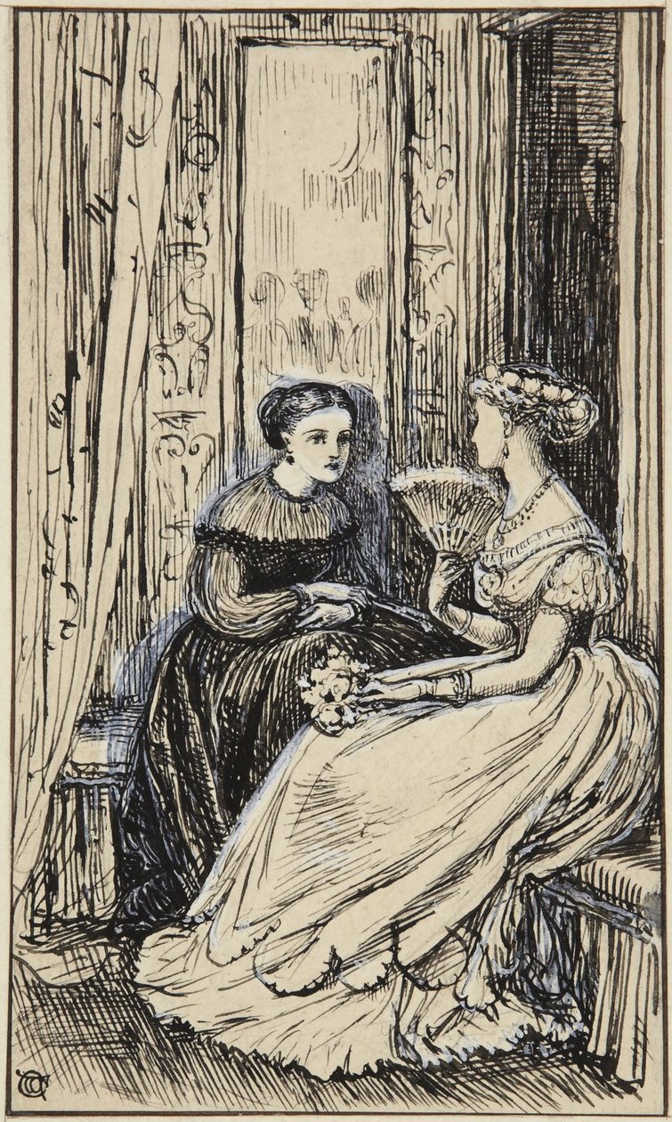 Twee dames in gesprek (Anne Hereford) door Walter Crane