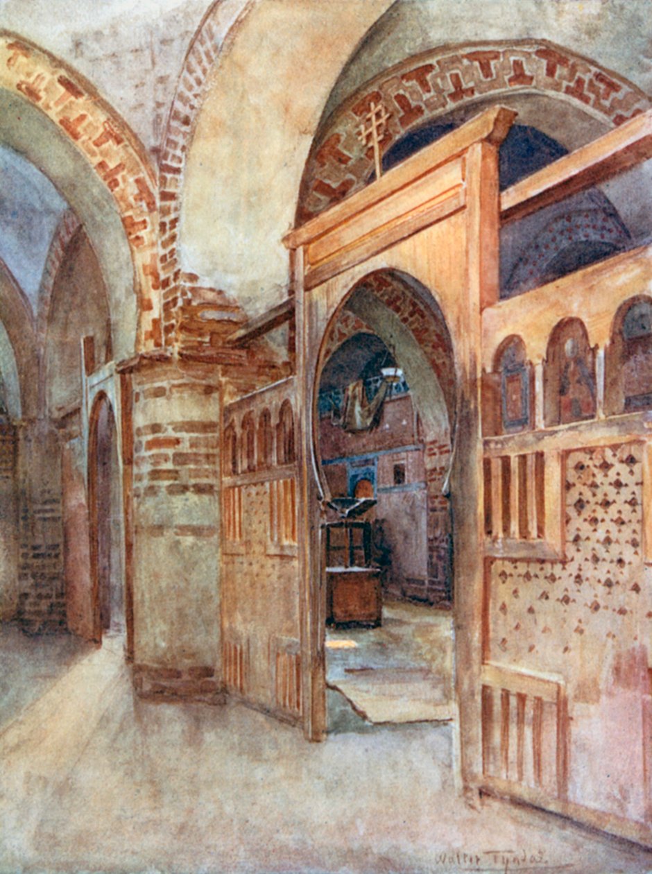 Een koptische kerk bij Abydos (kleurenlitho) door Walter Frederick Roofe Tyndale