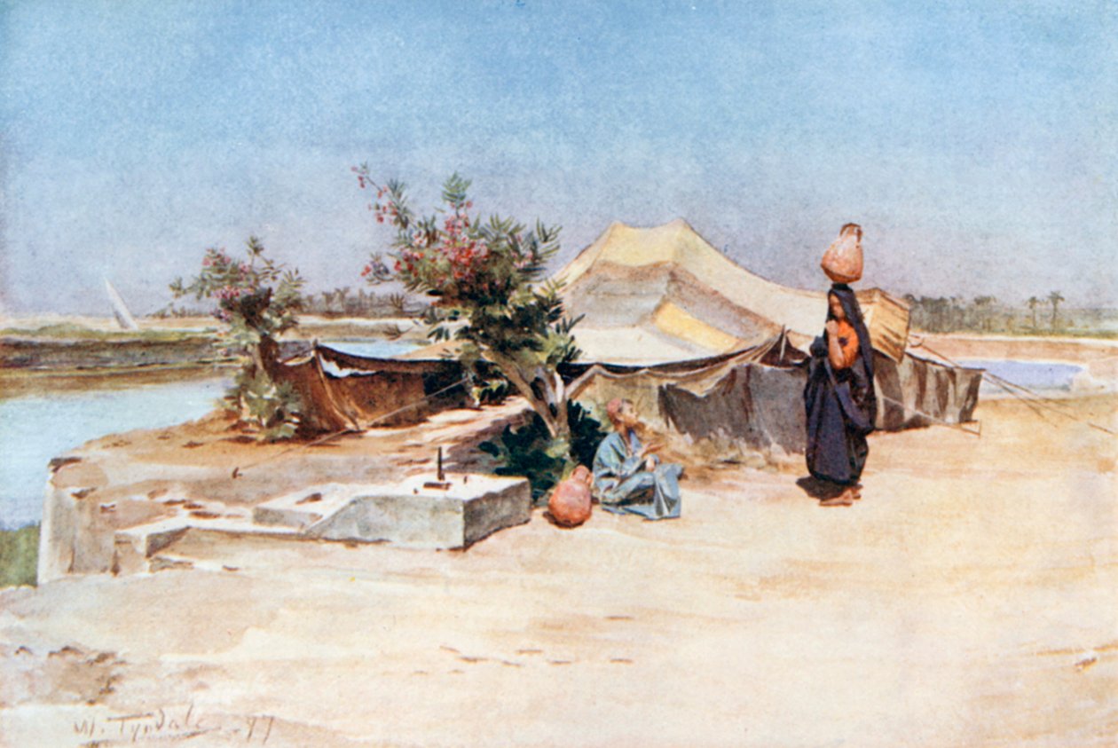 Op het Mahmoudieh-kanaal (kleurenlitho) door Walter Frederick Roofe Tyndale