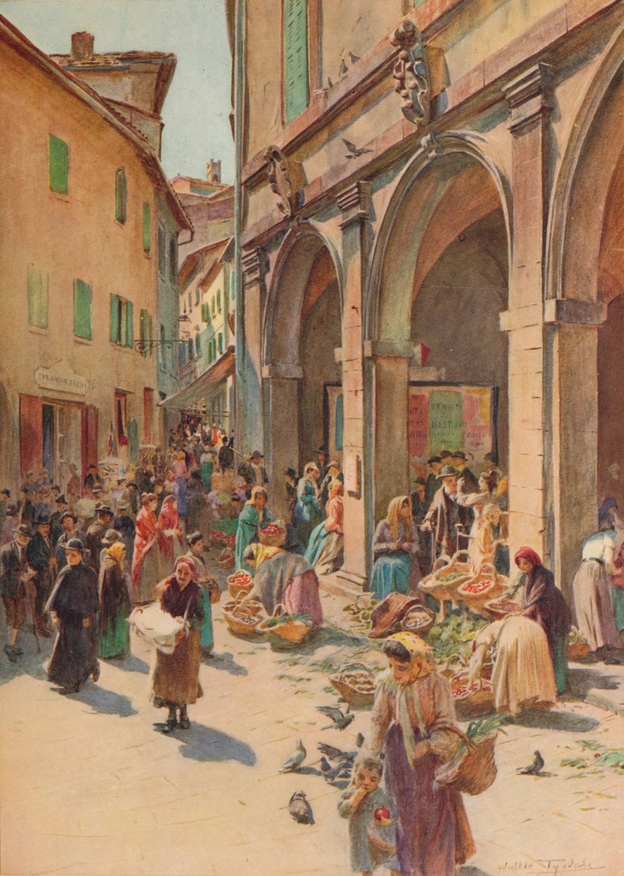 De Markt in Montepulciano, ca. 1900, 1913 door Walter Frederick Roofe Tyndale